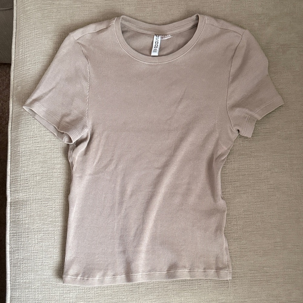 Divided Beige Ribbed Short Sleeve Tee